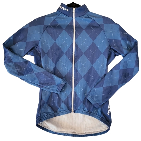 Voler Cycling Full Zip Long Sleeve Jersey Blue Argyle Harlequin Plaid Small - Picture 5 of 12